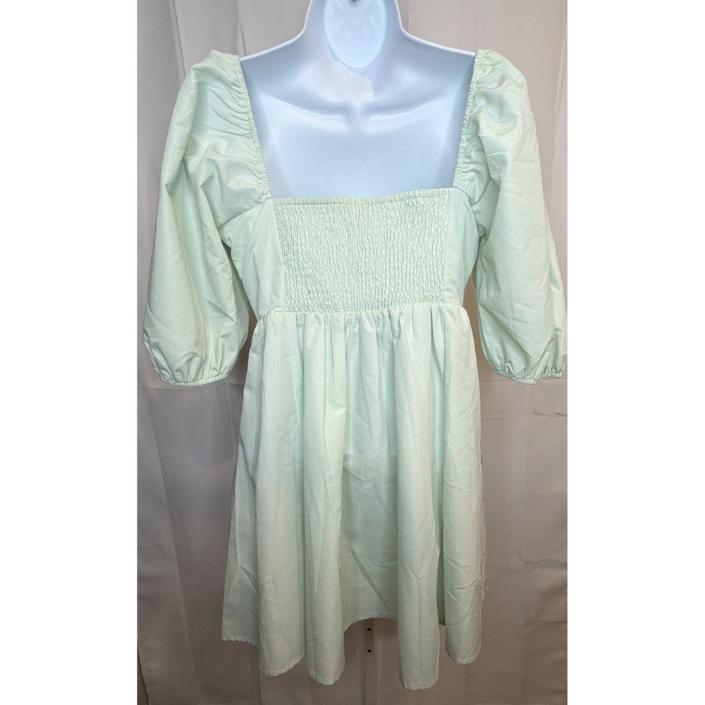 Blue Rain Chambray Tencel Off Shoulder Babydoll Flowy Mini Womens Dress Size M - Picture 8 of 10